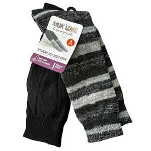 MUK LUK (2) pair Tall Boot Socks Shoe Sz 6-11 New Giftable Cable Knit Stripes